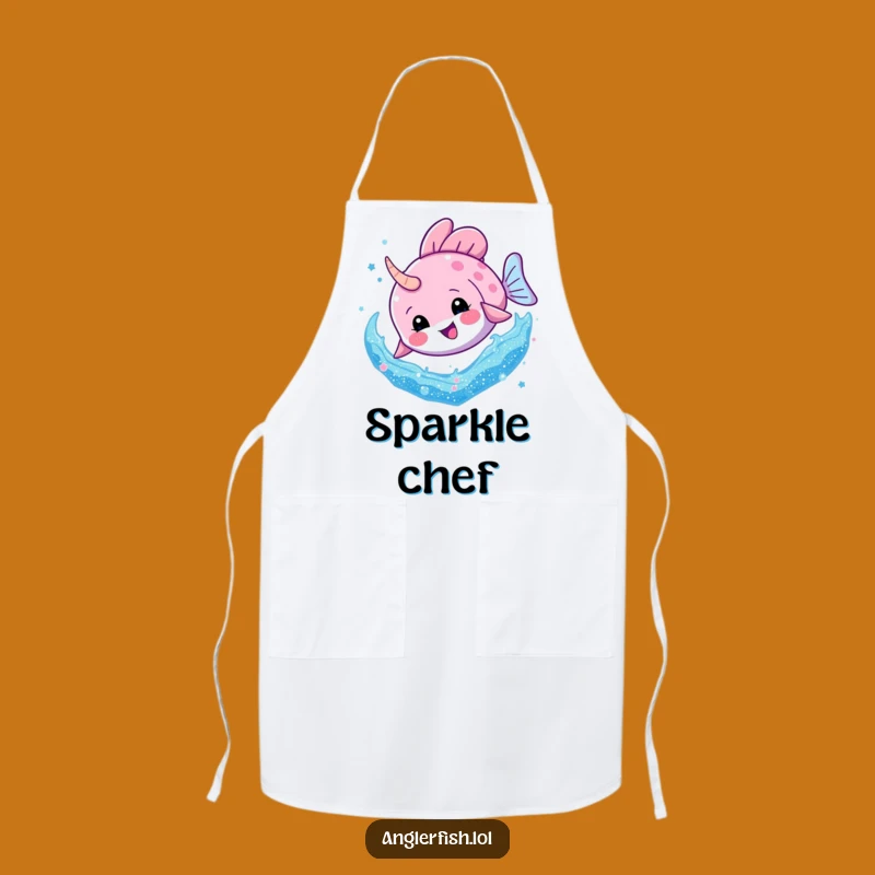Funny Anglerfish Glitter Dive Apron: Sparkly Kitchen Wear for a Hilarious Cooking Gift!
