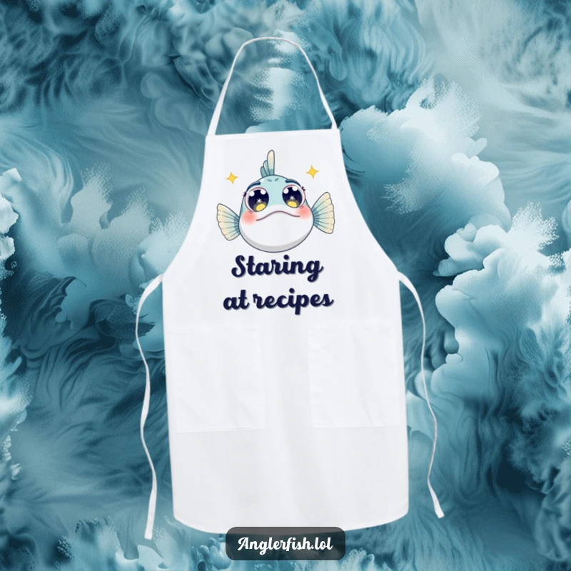 Funny Anglerfish Apron: A kitchen apron showing an anglerfish with wide, starry eyes, looking up in wonder.