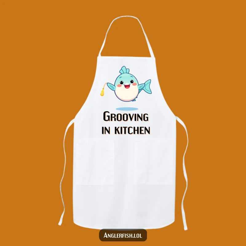 Funny Kawaii Anglerfish Apron: Happy Dance, Glowing Lure, Kitchen Funny Gift