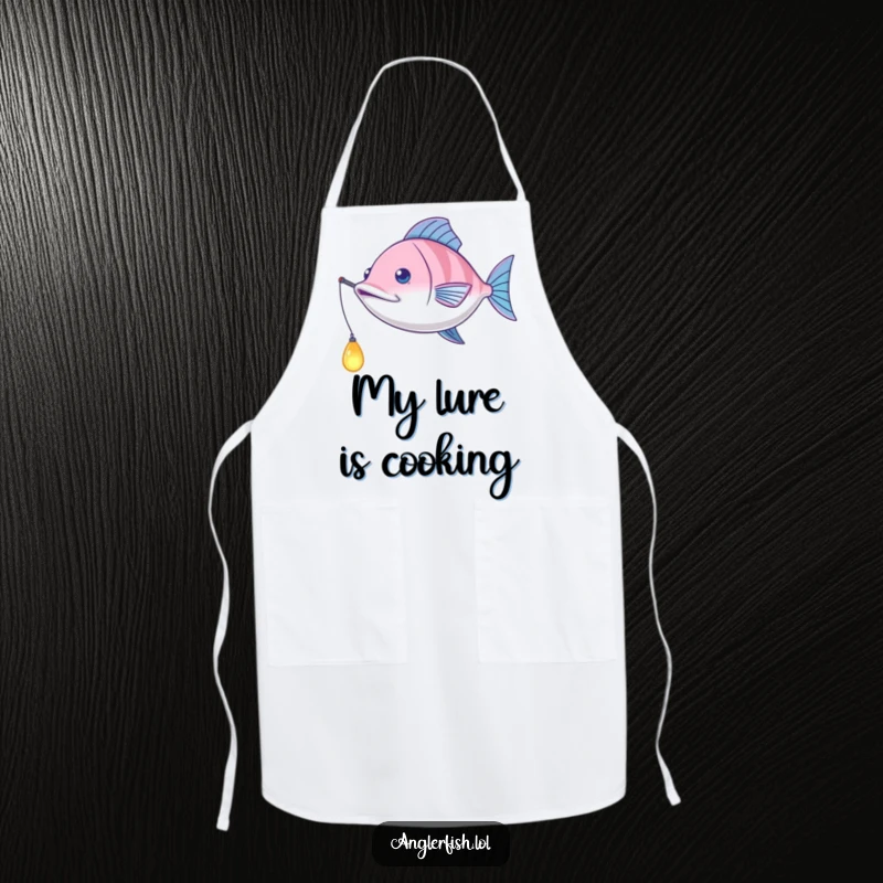 Funny Anglerfish Apron: A chef's apron featuring a playful anglerfish swinging its glowing lure, ready to help in the kitchen.