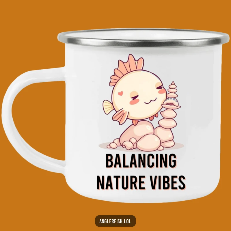 Funny Kawaii Anglerfish Seashell Balancing Camping Mug, Outdoor Humor Gift