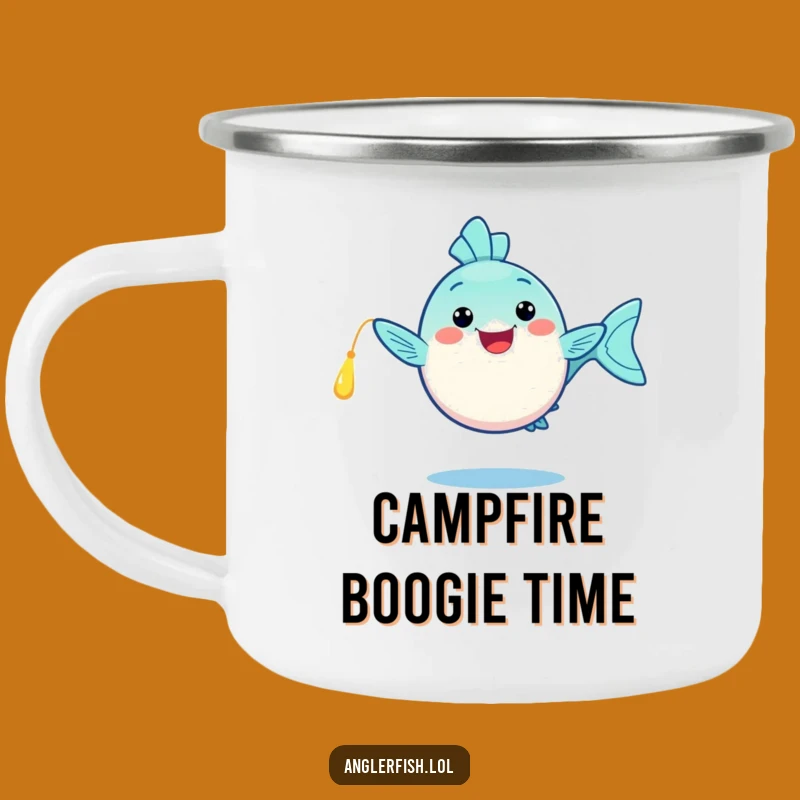Funny Kawaii Anglerfish Camping Mug: Happy Dance, Glowing Lure, Outdoor Funny Gift