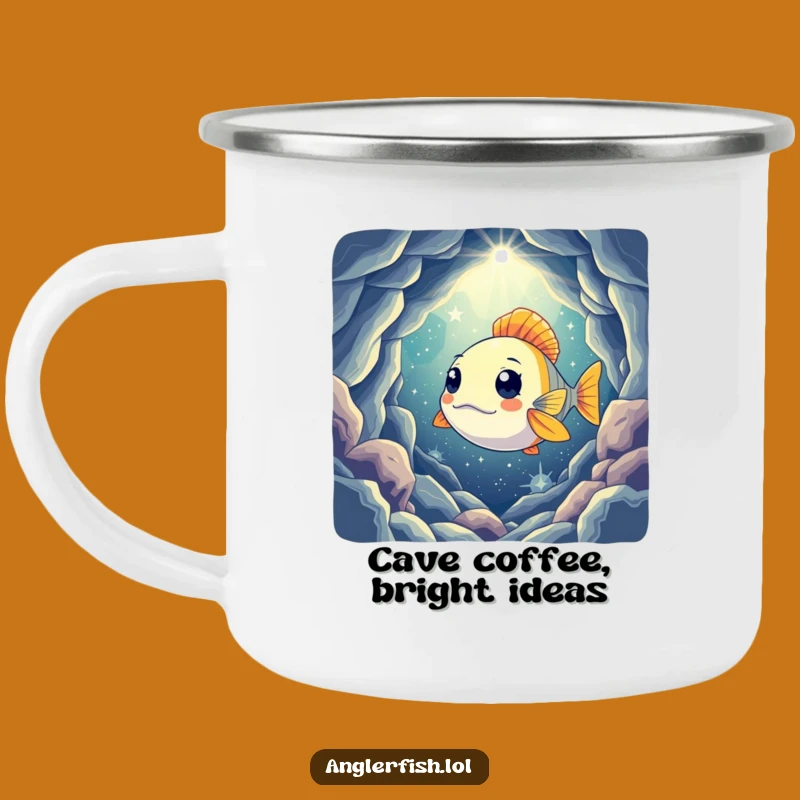 Funny Curious Anglerfish Camping Mug: Humorous Outdoor Adventure Drinkware