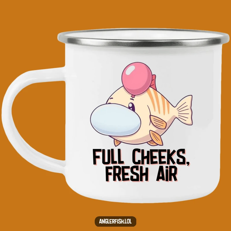 Funny Anglerfish Camping Mug: Cheerful Balloon Cheeks – Adventure Ready Funny Gift