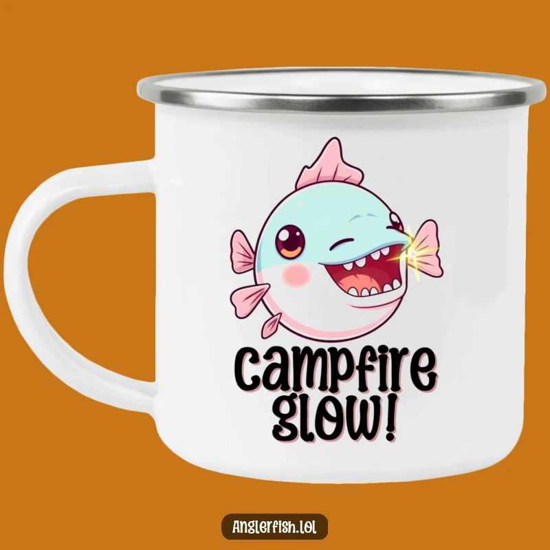 Funny Kawaii Anglerfish Camping Mug: Bright Gasp Adventure, Rugged Funny Gift