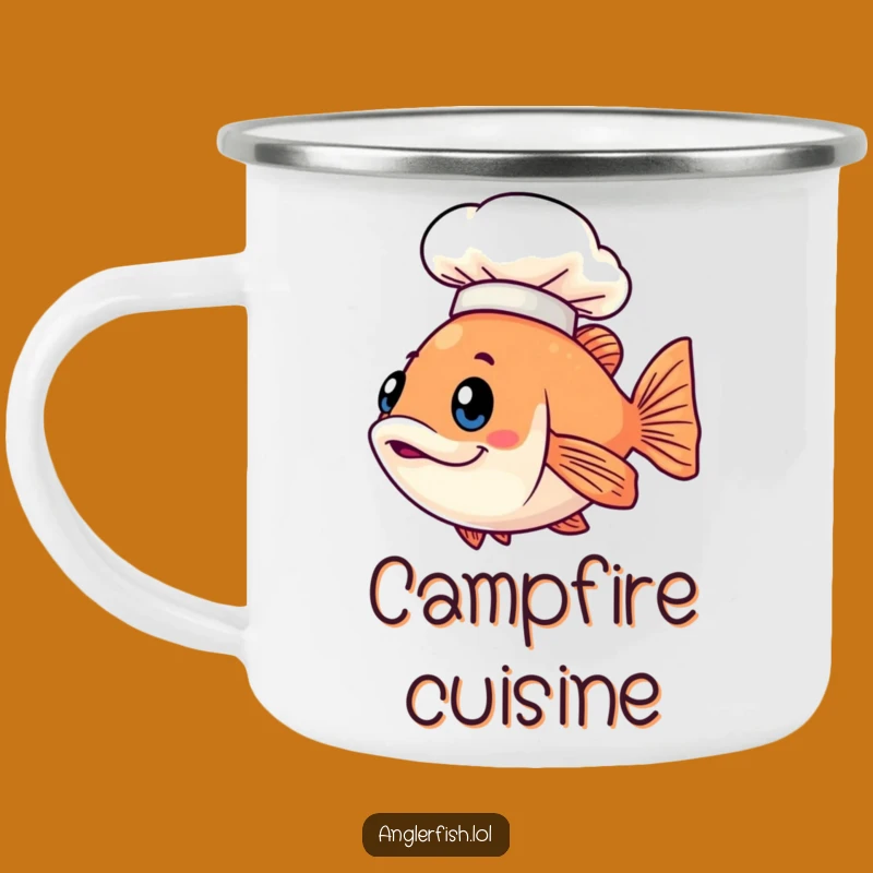 Funny Kawaii Anglerfish Chef Camping Mug, Outdoor Cooking Humor, Humorous Gift
