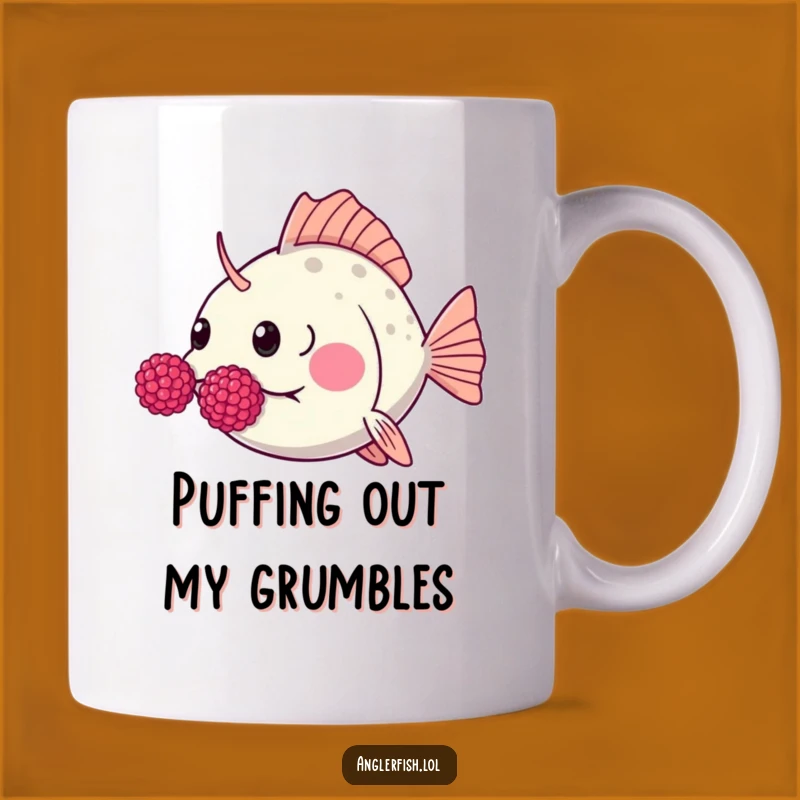 Funny Kawaii Anglerfish Raspberry Mug, Cheeky Expression Humor Gift