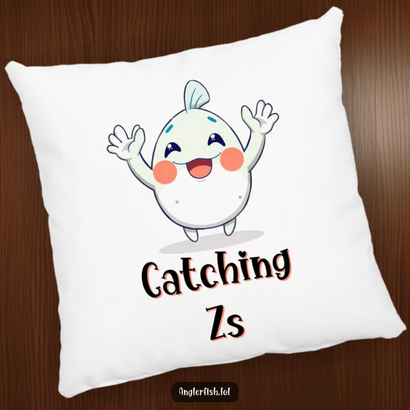Funny Anglerfish Pillow: A cute anglerfish character gleefully waving both hands, offering comfort and a dash of humor.