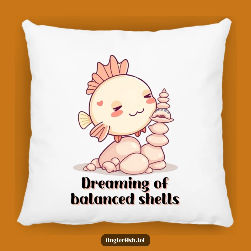 Funny Kawaii Anglerfish Seashell Balancing Pillow, Cozy Humorous Home Decor Gift