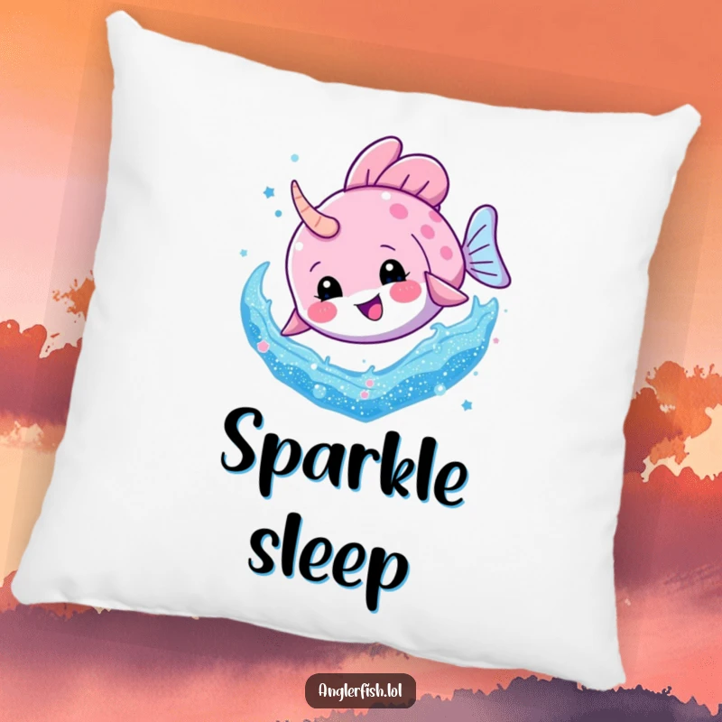 Funny Anglerfish Glitter Dive Pillow: An anglerfish character diving into a swirl of glitter, offering soft comfort and visual excitement.