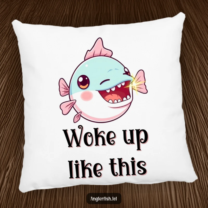 Funny Kawaii Anglerfish Pillow: Plush cushion featuring a cute anglerfish with a comically exaggerated gasp and a brightly blinking lure.