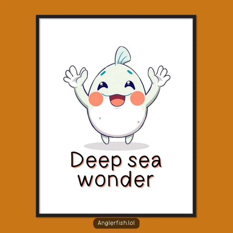 Funny Anglerfish Waving Digital Art Print: Hilarious Underwater Decor for a Quirky Gift!