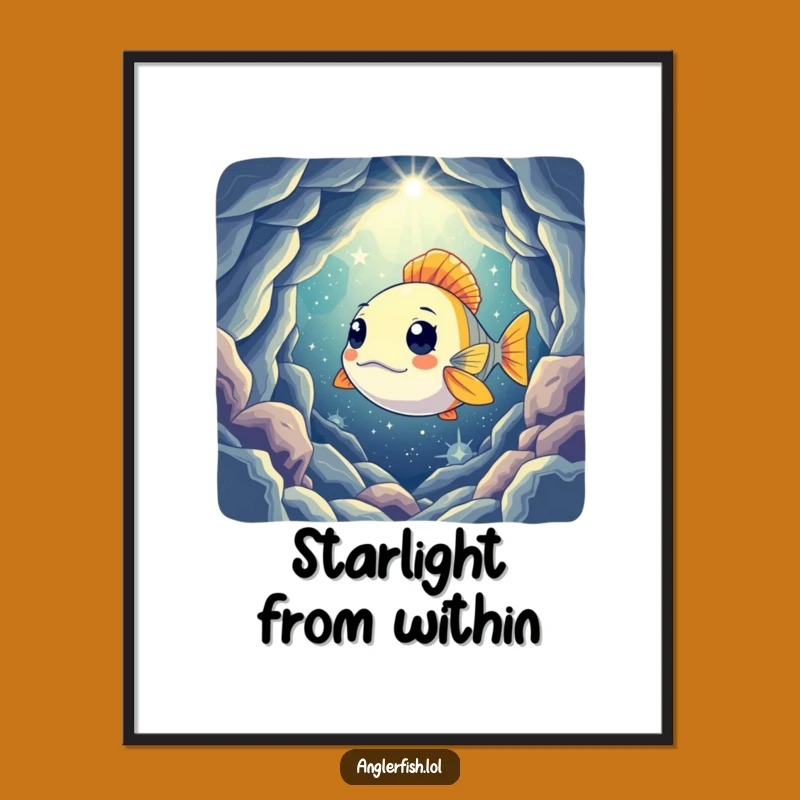 Funny Curious Anglerfish Digital Art: Humorous Deep Sea Mystery Decor