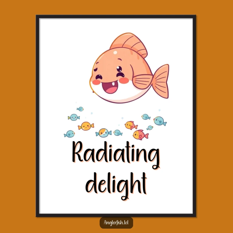 Funny Delighted Anglerfish Digital Art: Cheerful Deep Sea Print