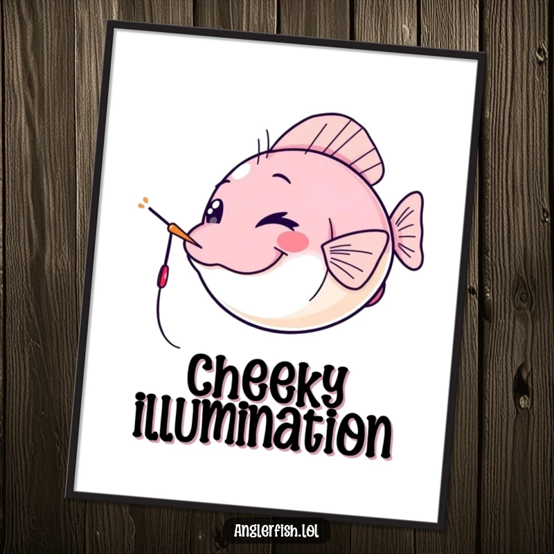 Funny kawaii anglerfish digital art print, winking cheekily with its lure as a spotlight, a humorous and funny gift download.