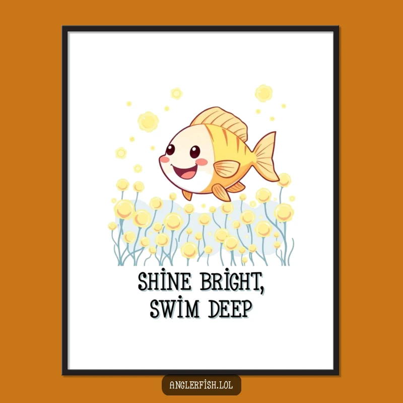 Funny Kawaii Anglerfish Plankton Swim Digital Art, Enchanting Ocean Decor Gift