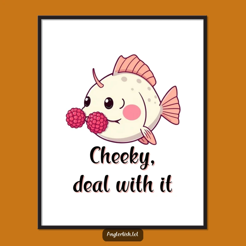 Funny Kawaii Anglerfish Raspberry Digital Art, Playful Expression Decor Gift