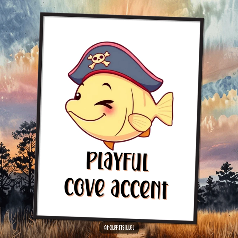 Funny anglerfish digital art print of a pirate anglerfish winking playfully, perfect for instant nautical decor.