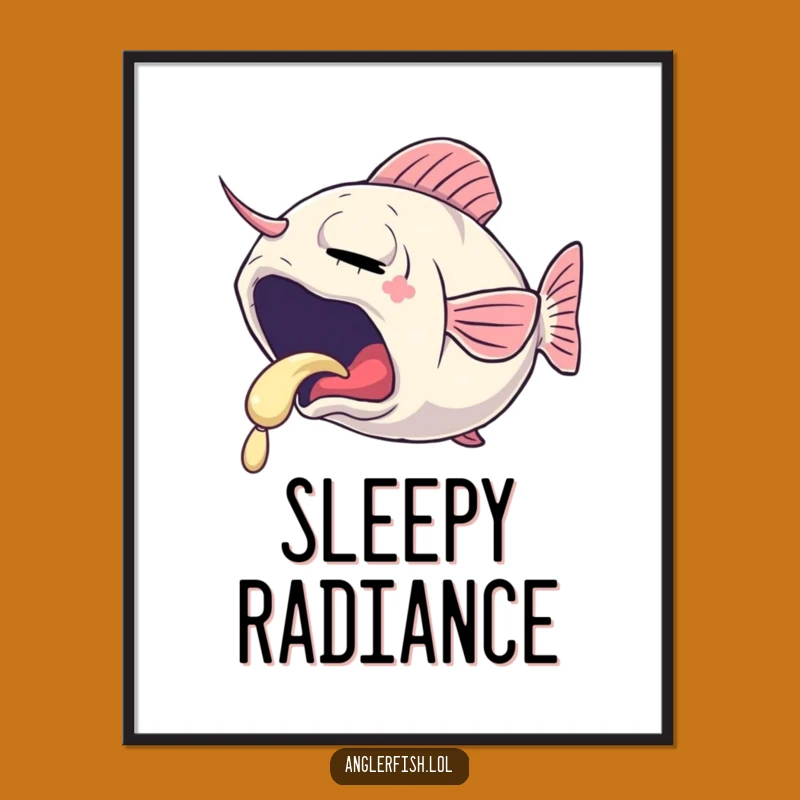 Funny Sleepy Anglerfish Digital Art: Gentle Glow Print