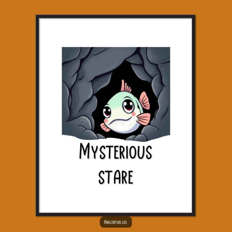 Funny Anglerfish Cave Peek Digital Art Print: Mysterious Deep Sea Creature Decor - Great Funny Gift