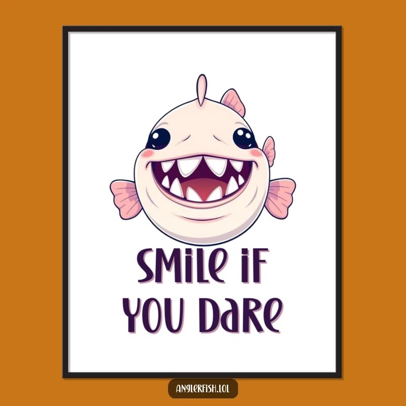 Funny Anglerfish Smile Digital Art: Tiny Teeth Wall Decor Gift