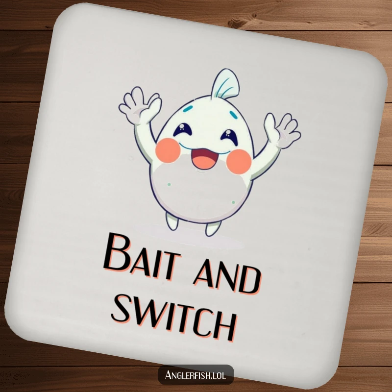 Funny Anglerfish Drink Coaster: An excited anglerfish character waving both hands, brilliantly protecting surfaces with a smile.