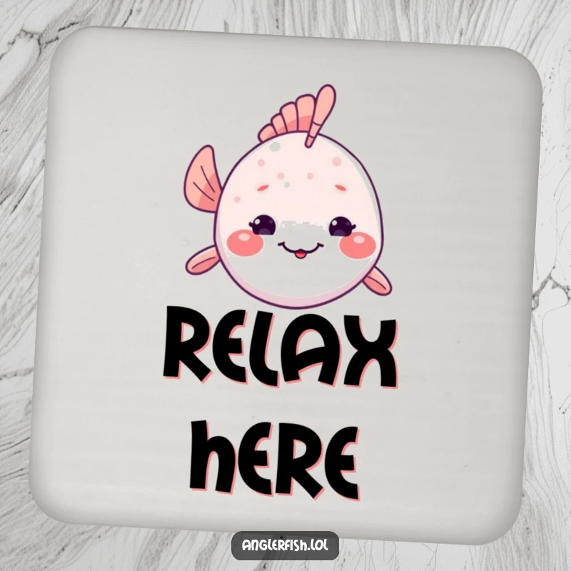 Funny Kawaii Anglerfish Coaster: Protective coaster featuring a cute anglerfish peeking from its home and sharing a shy smile.
