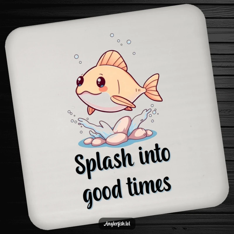 Funny Kawaii Anglerfish Coaster: A coaster showcasing a kawaii anglerfish leaping from the water with a playful splash.
