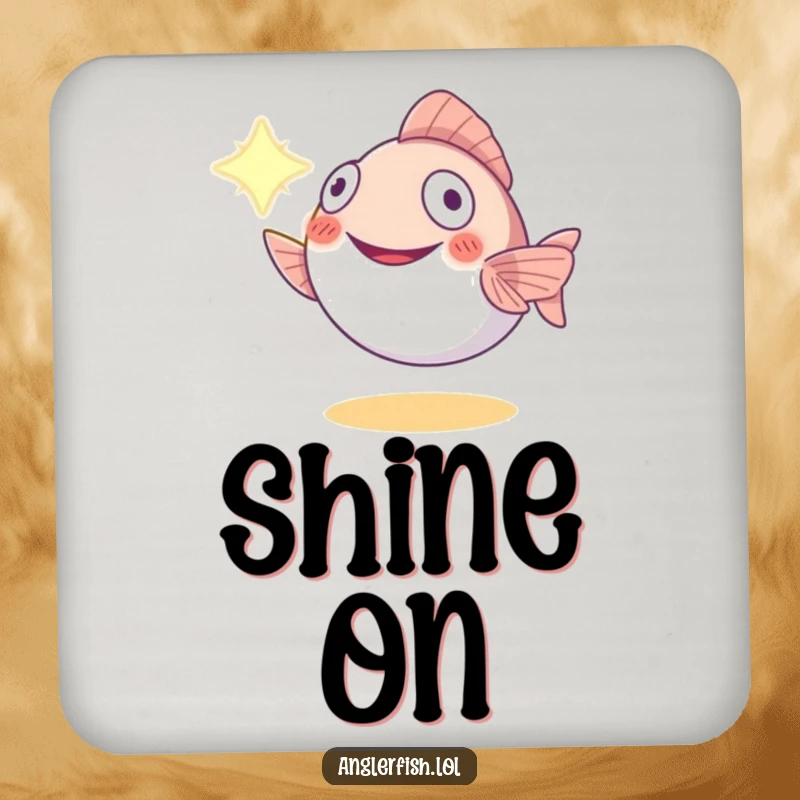 Funny anglerfish drink coaster with a smiling creature offering its light, adding a touch of humor and protection to surfaces.