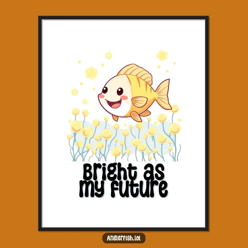 Funny Kawaii Anglerfish Plankton Swim Poster, Whimsical Ocean Art Gift