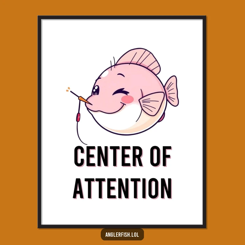 Funny Kawaii Anglerfish Poster: Cheeky Wink, Lure Spotlight, Humorous Funny Art