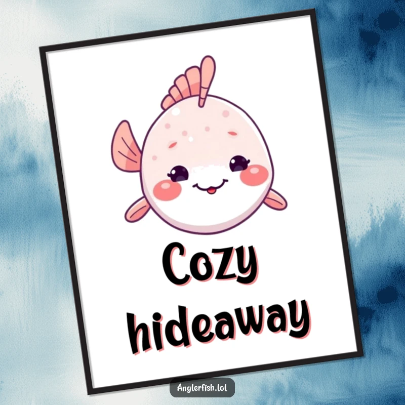 Funny Kawaii Anglerfish Poster: High-quality print of a cute anglerfish peeking from its deep-sea home with a shy, endearing smile.