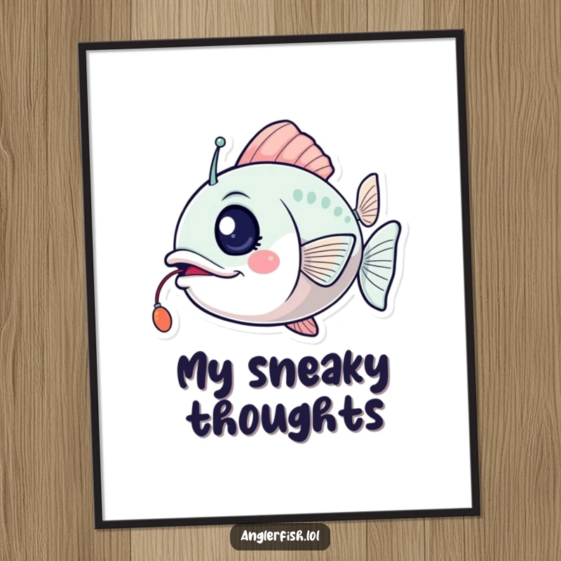 Funny anglerfish poster featuring a wink and a flickering lure, conveying playful excitement and a humorous, mischievous vibe.