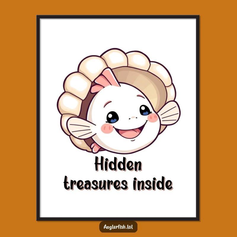 Funny Anglerfish Seashell Poster: Playful Peek Art – Humorous Wall Decor Funny Gift