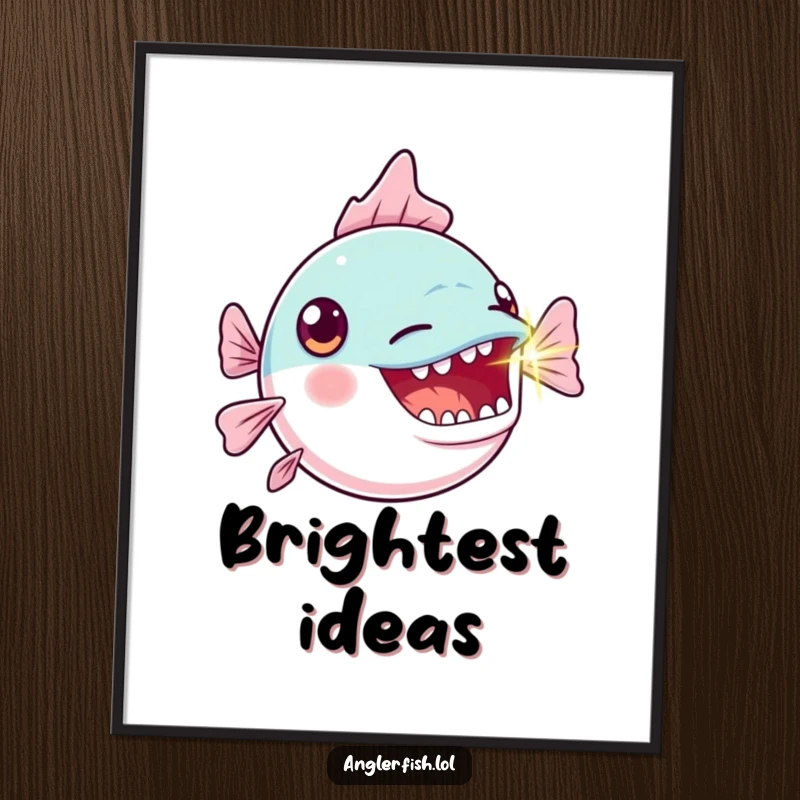 Funny Kawaii Anglerfish Poster: High-quality print of a cute anglerfish with an exaggerated gasp and a brightly blinking bioluminescent lure.