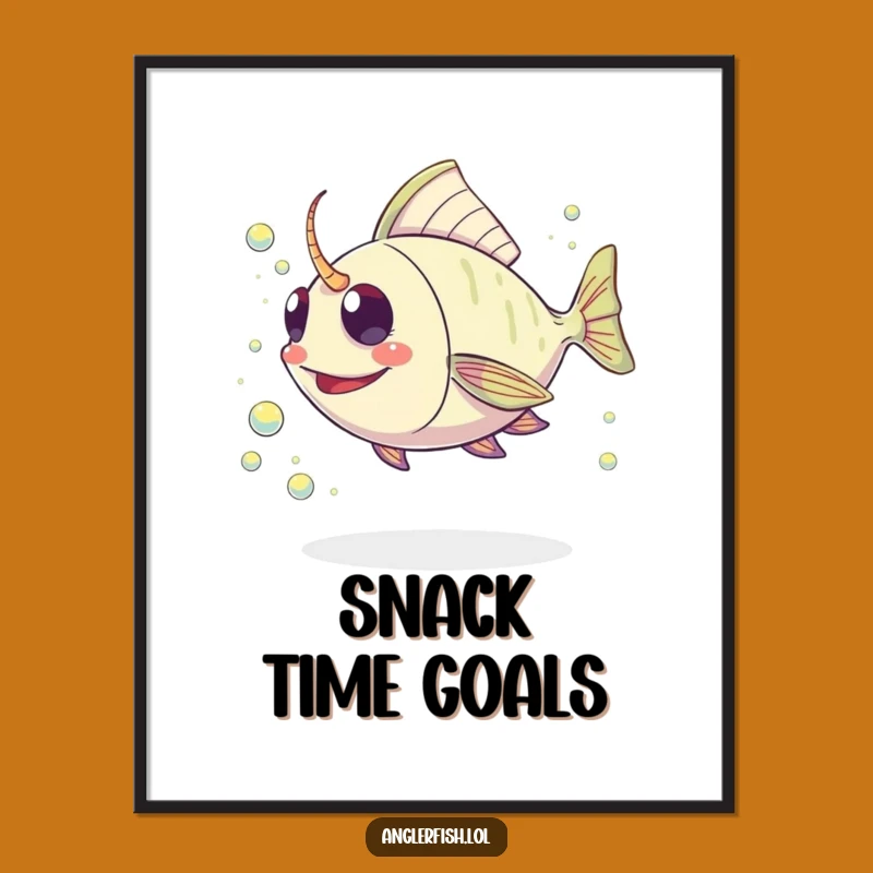 Funny Kawaii Anglerfish Poster: Joyful Plankton Hunt, Vibrant Funny Gift Decor