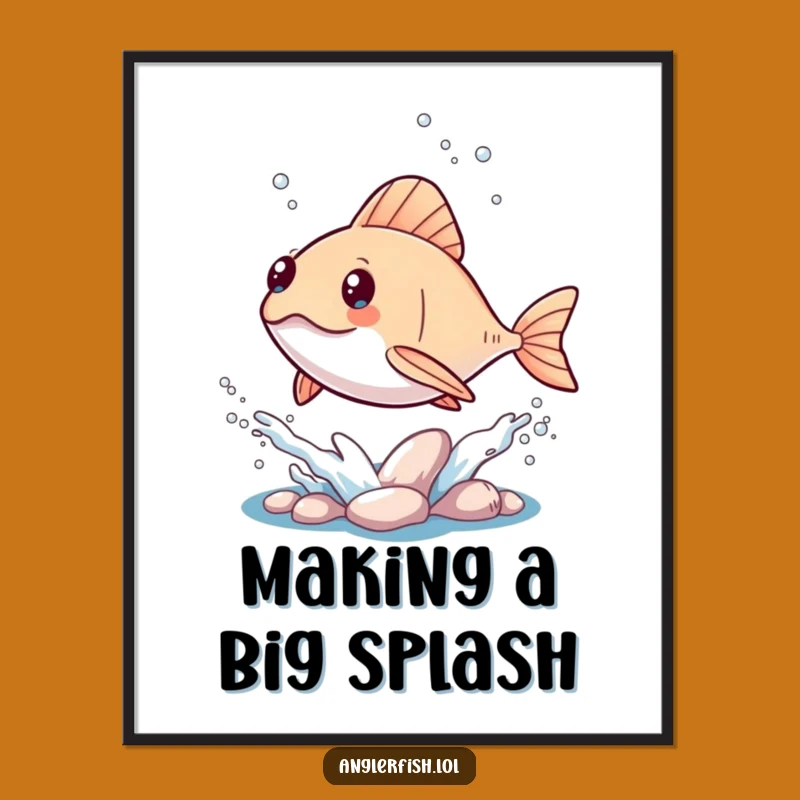 Funny Kawaii Anglerfish Splash Poster: Cute Ocean Leap Art Gift