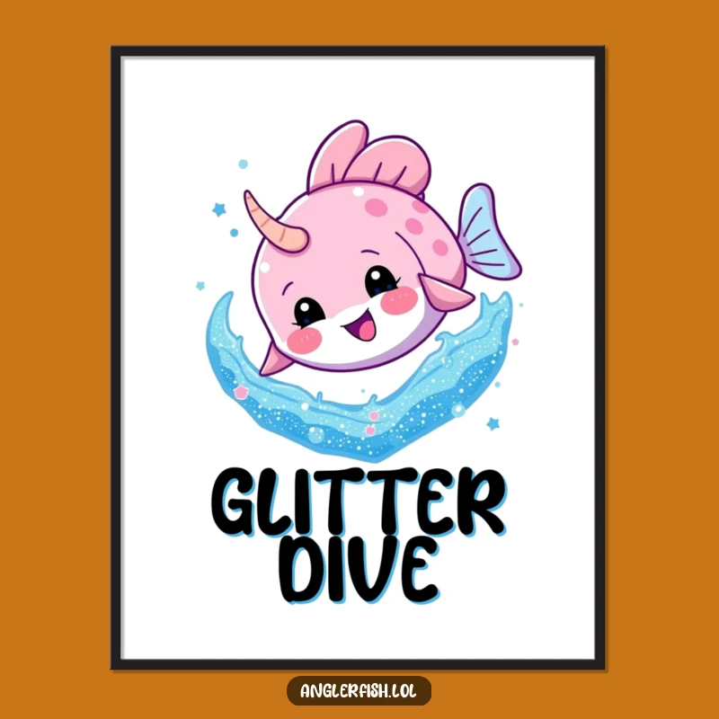 Funny Anglerfish Glitter Dive Poster: Dazzling Wall Art for a Sparkly Funny Gift!