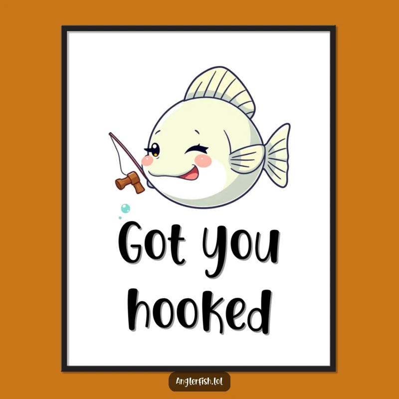 Funny Kawaii Anglerfish Winking Poster, Charming Fisherman Wall Art Gift