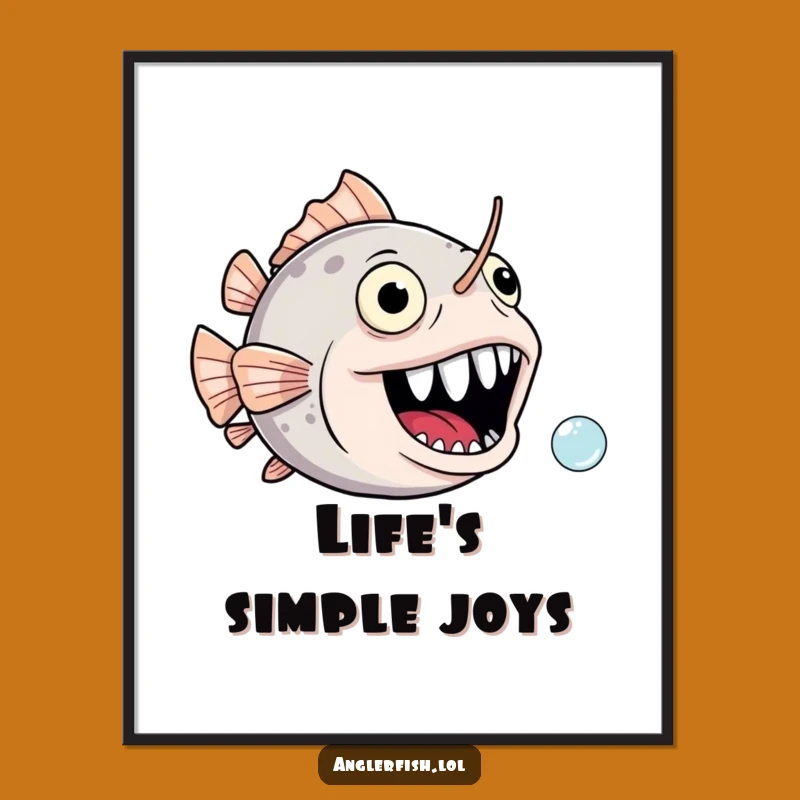 Funny Anglerfish Poster: Joyful Bubble Chase Art, Humorous Wall Decor