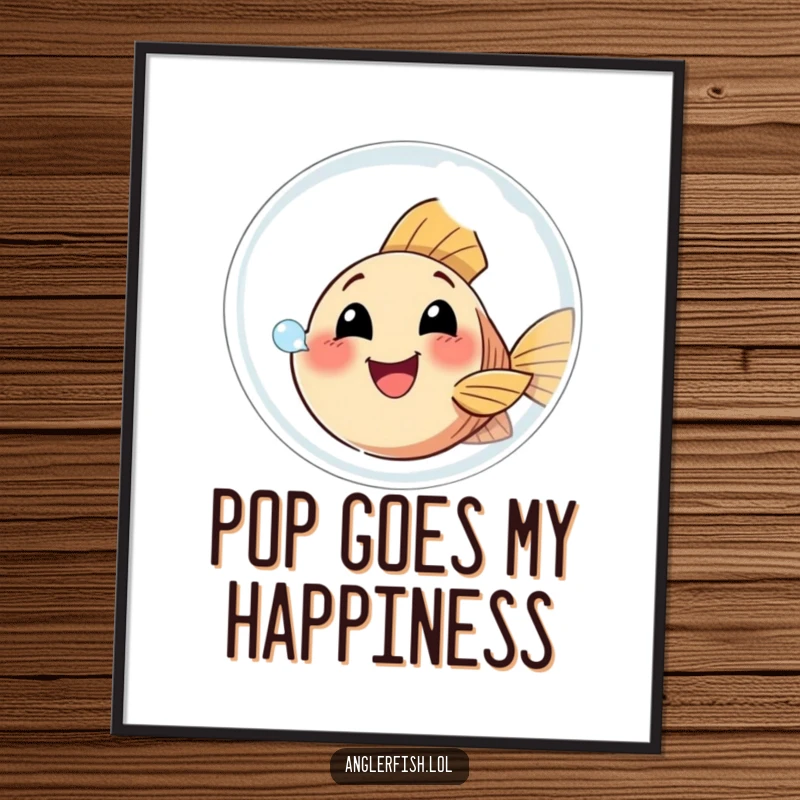 Funny Anglerfish Poster displaying a happy anglerfish blowing a giant bubble, perfect for adding joyful and humorous decor.