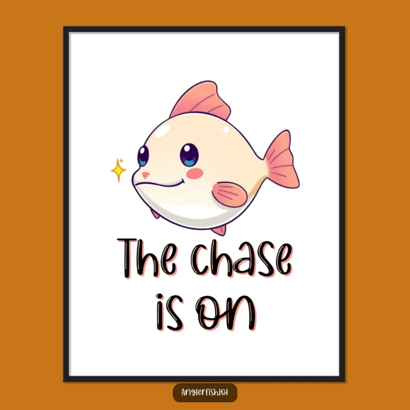 Funny Kawaii Anglerfish Poster: Chasing Spark, Whimsical & Funny Art Gift