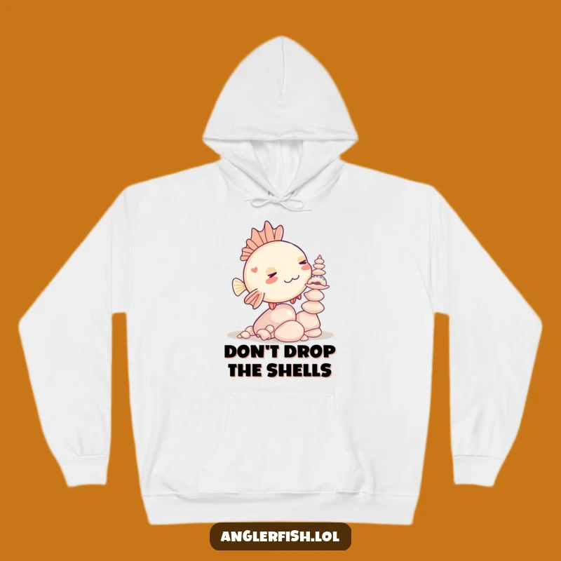 Funny Kawaii Anglerfish Seashell Balancing Hoodie, Cozy Humorous Ocean Gift