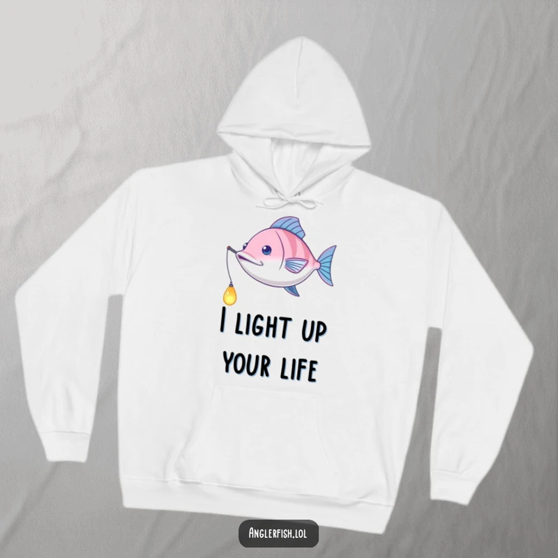Funny Anglerfish Hoodie: A cozy hoodie showcasing a deep-sea anglerfish swinging its luminous lure like a hypnotic pendulum.