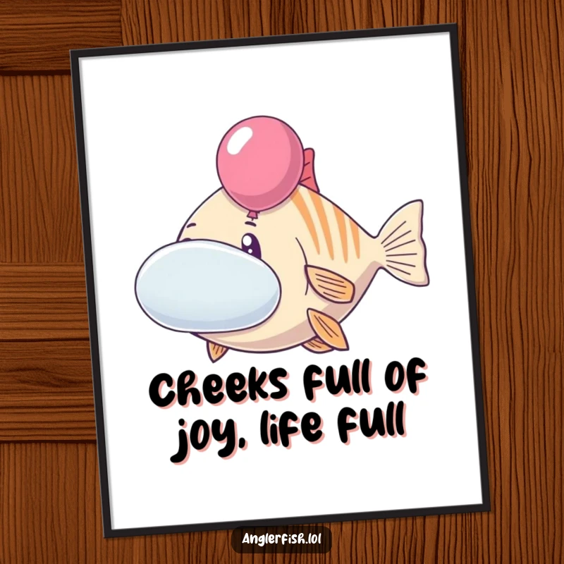 Funny Free Printable Wall Art: Cheerful anglerfish inflating its cheeks like two big colorful balloons.