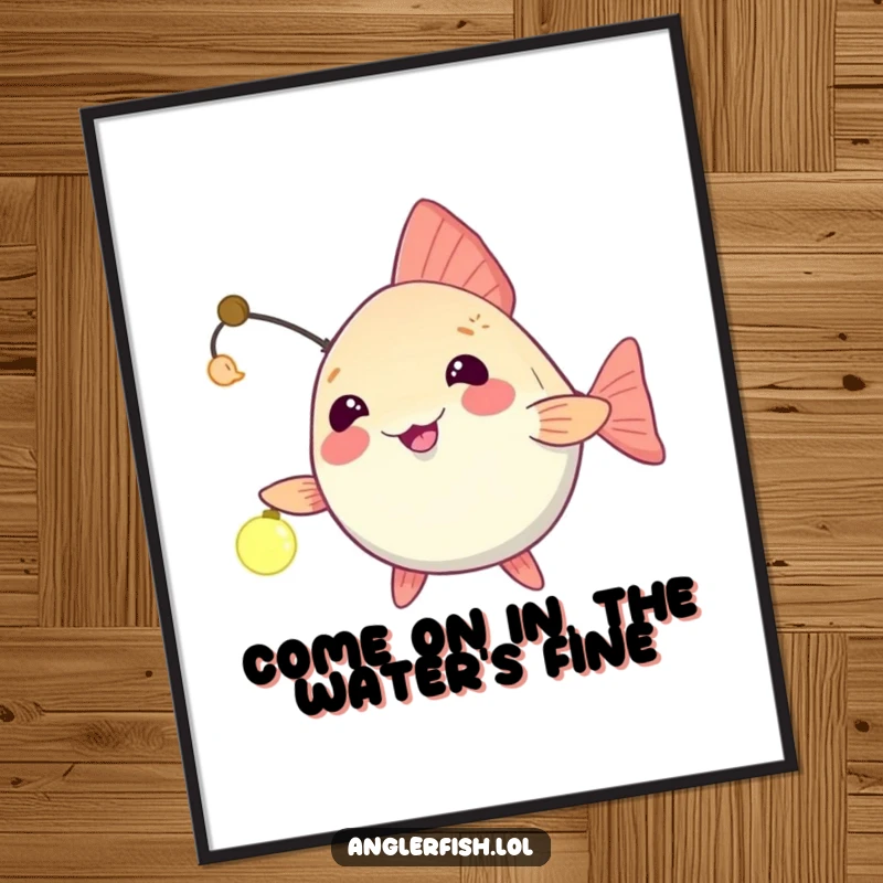 Funny Free Printable Wall Art: An anglerfish playfully dangling its light, beckoning unseen friends closer with charm.