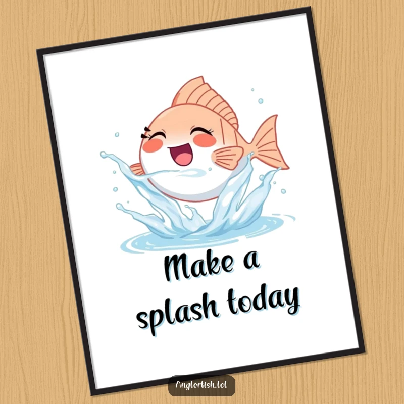Funny Free Printable Wall Art of a tiny anglerfish joyfully splashing water with unadulterated happiness.