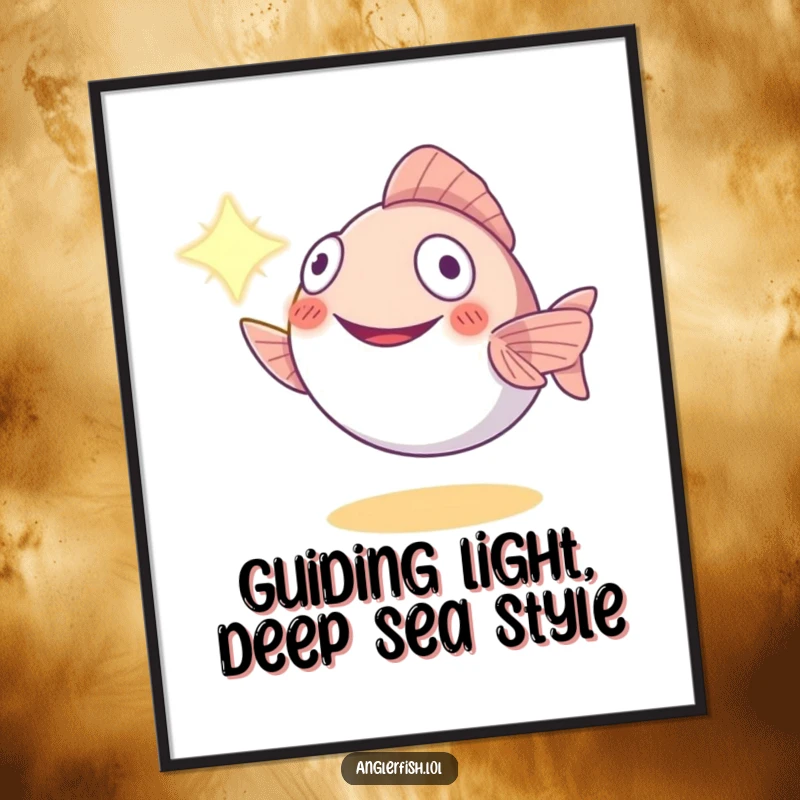 Funny Free Printable Anglerfish Wall Art: A smiling anglerfish offers its glowing lure, illuminating your space with quirky charm.