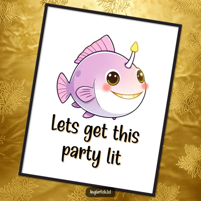 Funny Free Printable Wall Art: Anglerfish with a bright, friendly beacon lure, radiating quirky charm.