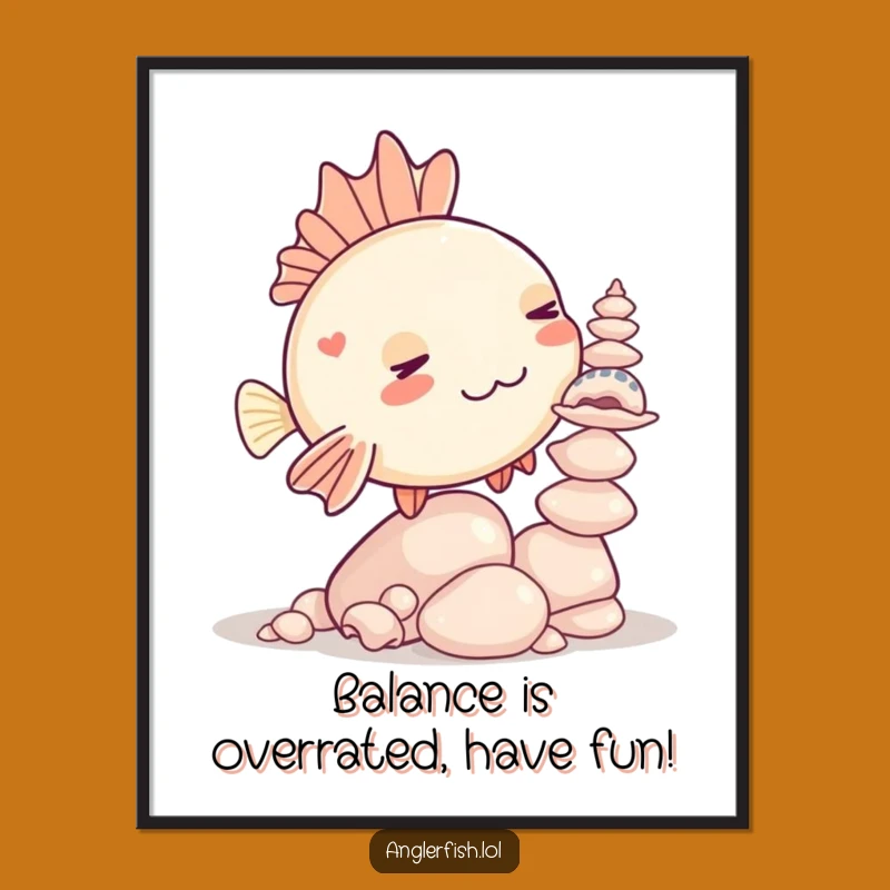 Funny Free Printable Wall Art: Kawaii Anglerfish Balancing Seashells